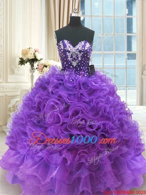 Glorious Organza Sleeveless Floor Length Sweet 16 Quinceanera Dress and Beading and Ruffles