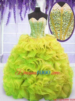 Superior Yellow Green Quinceanera Gowns Sweetheart Sleeveless Sweep Train Lace Up