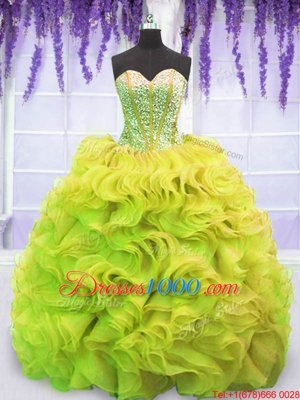 Superior Yellow Green Quinceanera Gowns Sweetheart Sleeveless Sweep Train Lace Up