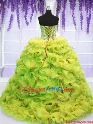 Superior Yellow Green Quinceanera Gowns Sweetheart Sleeveless Sweep Train Lace Up