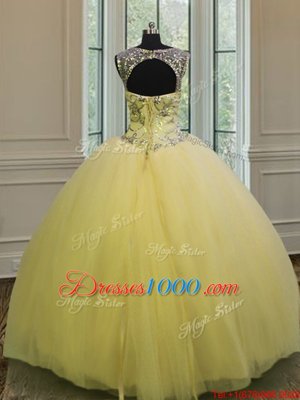 Scoop Sleeveless Backless Floor Length Beading and Appliques 15th Birthday Dress