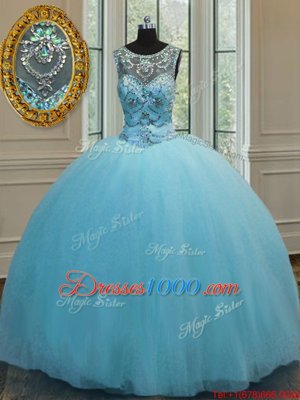 Luxurious Scoop Sleeveless Lace Up Floor Length Beading Sweet 16 Quinceanera Dress