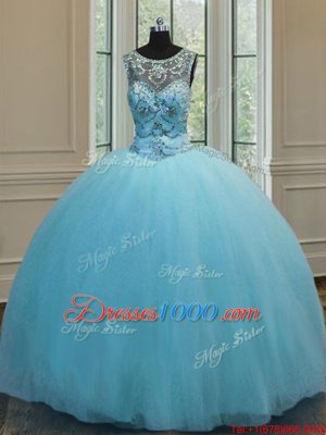 Luxurious Scoop Sleeveless Lace Up Floor Length Beading Sweet 16 Quinceanera Dress