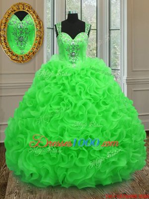 Dramatic Straps Straps Floor Length Zipper Sweet 16 Dress for Military Ball and Sweet 16 and Quinceanera with Beading and Ruffles