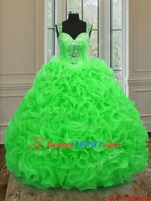 Dramatic Straps Straps Floor Length Zipper Sweet 16 Dress for Military Ball and Sweet 16 and Quinceanera with Beading and Ruffles