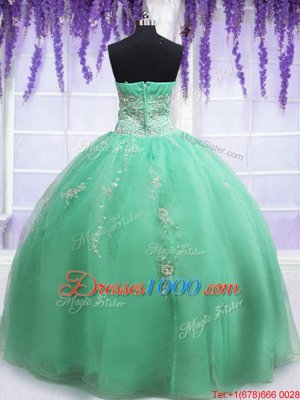 Suitable Apple Green Zipper Sweetheart Beading and Embroidery 15 Quinceanera Dress Organza Sleeveless