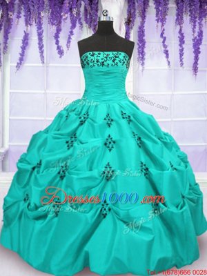 Pick Ups Floor Length Mermaid Sleeveless Aqua Blue Quince Ball Gowns Lace Up