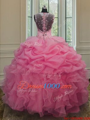 Custom Design Straps Straps Baby Pink Sleeveless Organza Zipper Quince Ball Gowns for Military Ball and Sweet 16 and Quinceanera