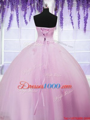 Ball Gowns Vestidos de Quinceanera Baby Pink Sweetheart Tulle Sleeveless Floor Length Lace Up