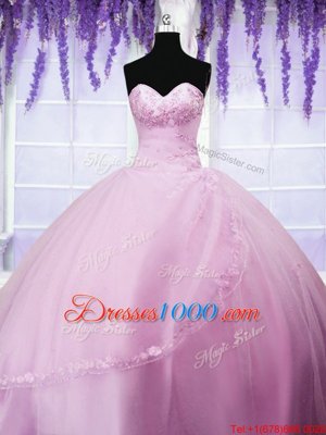 Ball Gowns Vestidos de Quinceanera Baby Pink Sweetheart Tulle Sleeveless Floor Length Lace Up