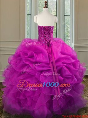 Floor Length Ball Gowns Sleeveless Fuchsia Ball Gown Prom Dress Lace Up