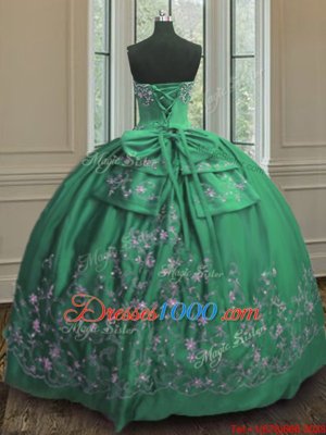 Luxurious Green Strapless Lace Up Embroidery Quince Ball Gowns Sleeveless