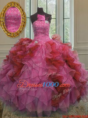 Beauteous Sleeveless Organza Floor Length Lace Up 15th Birthday Dress in Multi-color for with Beading and Ruffles