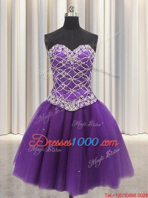 Three Piece Eggplant Purple Sweet 16 Quinceanera Dress Military Ball and Sweet 16 and Quinceanera and For with Beading and Sequins Sweetheart Sleeveless Lace Up