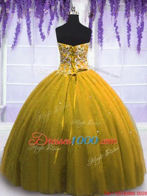 Floor Length Lace Up Quinceanera Gown Brown and In for Military Ball and Sweet 16 and Quinceanera with Beading