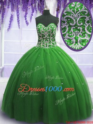 Green Sleeveless Beading Floor Length Quinceanera Dress
