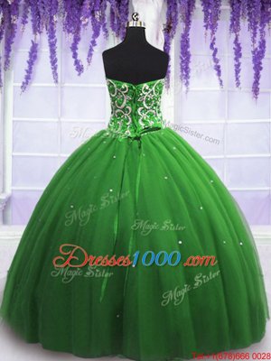 Green Sleeveless Beading Floor Length Quinceanera Dress