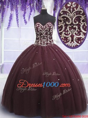 Luxury Dark Purple Sleeveless Beading and Appliques Floor Length Quinceanera Gown