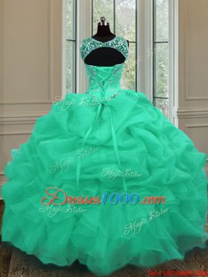 Scoop Apple Green Lace Up Quinceanera Dresses Beading and Pick Ups Sleeveless Floor Length