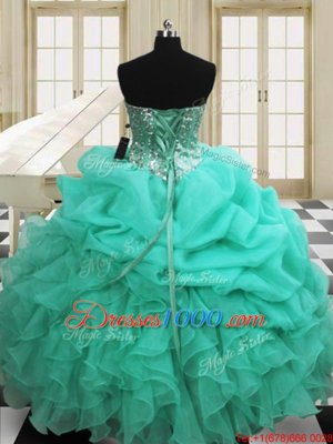 Sexy Apple Green Lace Up Sweetheart Beading and Pick Ups Quinceanera Dresses Organza Sleeveless