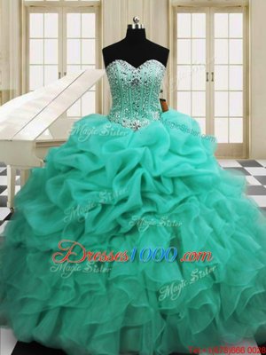 Sexy Apple Green Lace Up Sweetheart Beading and Pick Ups Quinceanera Dresses Organza Sleeveless