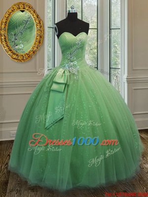 Yellow Green Sleeveless Floor Length Beading and Ruching and Bowknot Lace Up Quinceanera Dress