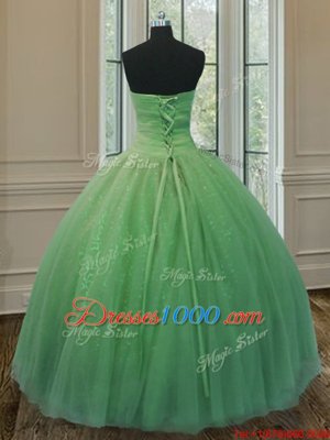 Yellow Green Sleeveless Floor Length Beading and Ruching and Bowknot Lace Up Quinceanera Dress