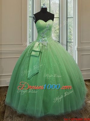 Yellow Green Sleeveless Floor Length Beading and Ruching and Bowknot Lace Up Quinceanera Dress
