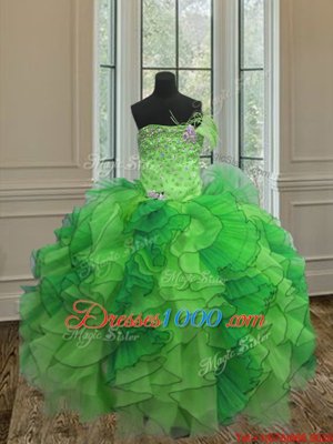 Superior Sleeveless Beading and Ruffles Lace Up Sweet 16 Dresses