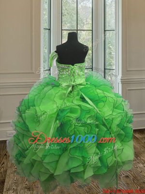 Superior Sleeveless Beading and Ruffles Lace Up Sweet 16 Dresses