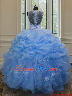 Straps Straps Floor Length Zipper Sweet 16 Dress Blue and In for Military Ball and Sweet 16 and Quinceanera with Beading and Ruffles