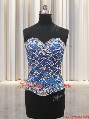 Three Piece Sequins Floor Length Ball Gowns Sleeveless Blue Quinceanera Gowns Lace Up
