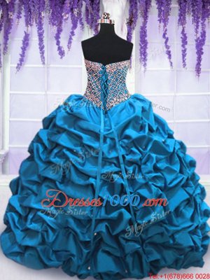 Suitable Blue Ball Gowns Taffeta Sweetheart Sleeveless Beading and Sequins and Pick Ups Floor Length Lace Up 15 Quinceanera Dress