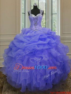 Unique Straps Straps Sleeveless Beading and Ruffles Zipper Vestidos de Quinceanera