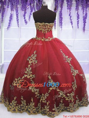 Colorful Sleeveless Tulle Floor Length Zipper Quinceanera Dress in Coral Red for with Appliques