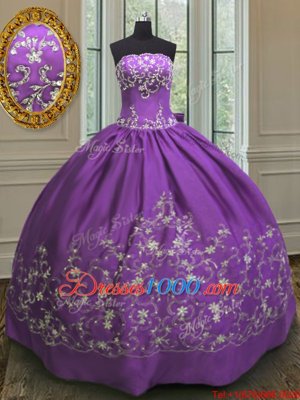 Eggplant Purple Sleeveless Satin Lace Up Quinceanera Dress for Military Ball and Sweet 16 and Quinceanera