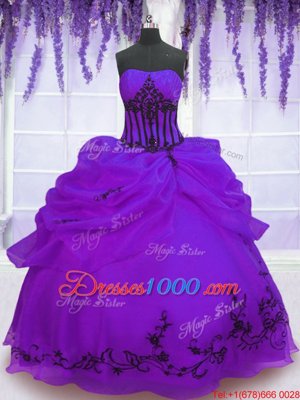 Sleeveless Lace Up Floor Length Embroidery Quinceanera Dress