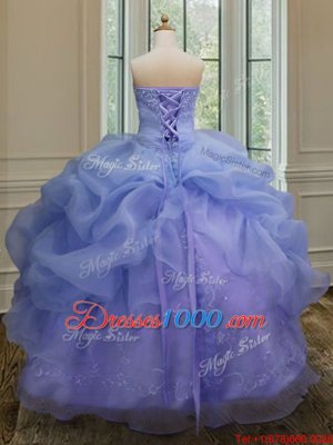 Sleeveless Embroidery and Pick Ups Lace Up Quince Ball Gowns