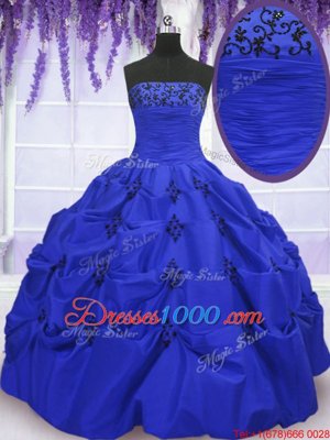 Floor Length Lace Up Quinceanera Gowns Royal Blue and In for Military Ball and Sweet 16 and Quinceanera with Embroidery and Pick Ups