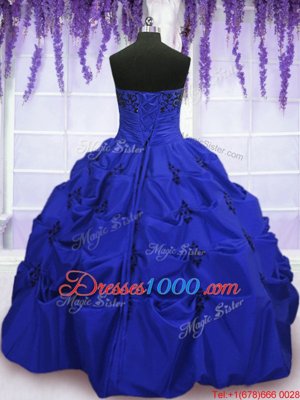 Floor Length Lace Up Quinceanera Gowns Royal Blue and In for Military Ball and Sweet 16 and Quinceanera with Embroidery and Pick Ups