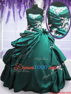 Traditional Turquoise Lace Up Strapless Appliques and Pick Ups Sweet 16 Quinceanera Dress Taffeta Sleeveless