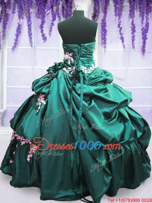 Traditional Turquoise Lace Up Strapless Appliques and Pick Ups Sweet 16 Quinceanera Dress Taffeta Sleeveless
