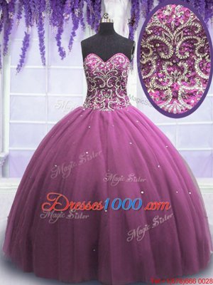 Lilac Lace Up Quinceanera Gowns Beading Sleeveless Floor Length