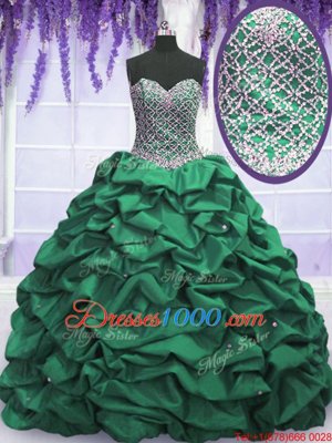 Dark Green Quince Ball Gowns Military Ball and Sweet 16 and Quinceanera and For with Beading and Sequins and Pick Ups Sweetheart Sleeveless Lace Up