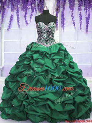 Dark Green Quince Ball Gowns Military Ball and Sweet 16 and Quinceanera and For with Beading and Sequins and Pick Ups Sweetheart Sleeveless Lace Up