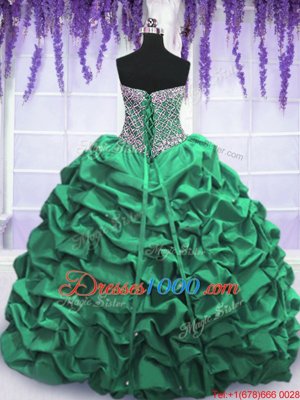 Dark Green Quince Ball Gowns Military Ball and Sweet 16 and Quinceanera and For with Beading and Sequins and Pick Ups Sweetheart Sleeveless Lace Up