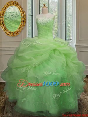 Sophisticated Ball Gowns Embroidery and Pick Ups Quinceanera Dresses Lace Up Organza Sleeveless Floor Length