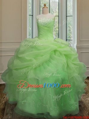 Sophisticated Ball Gowns Embroidery and Pick Ups Quinceanera Dresses Lace Up Organza Sleeveless Floor Length