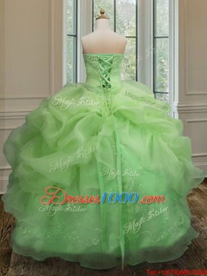 Sophisticated Ball Gowns Embroidery and Pick Ups Quinceanera Dresses Lace Up Organza Sleeveless Floor Length