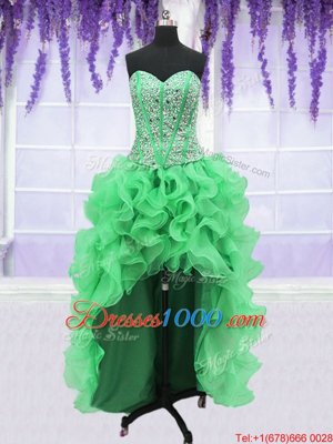 Clearance Four Piece Organza Sleeveless Floor Length Vestidos de Quinceanera and Beading and Ruffles